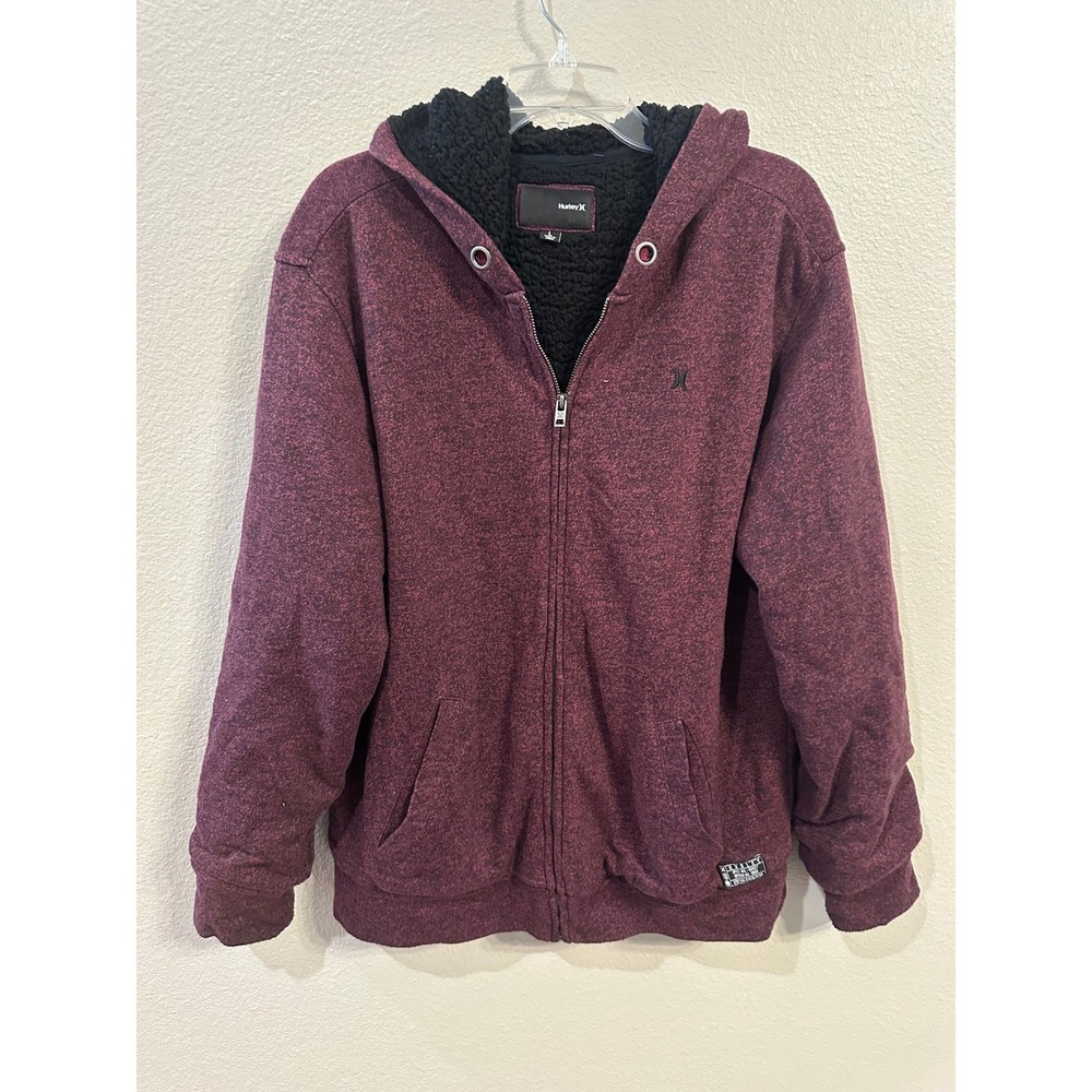 Hurley Mens Maroon Heathered Fleece Lined Full Zip Hoodie